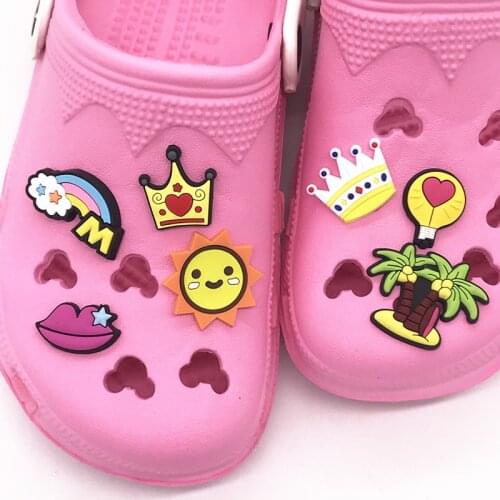 Free Shipping 50Pcs Lamp Rainbow Crown Shoe Accessories Decoration PVC Shoe Charms Diy Backpack Summer Shoe Buckle Fit