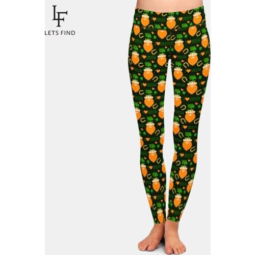 LETSFIND Beautiful Clover Design Milk Silk Print Women Pants Fashion High Waist Plus Size Women Fitness Stretch Leggings