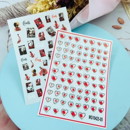 Fashion Hot Selling Japanese Style DIY Thin Light Traceless Nail Stickers Back Glue Adhesive Dry Nail Decals Modern Girls Hearts