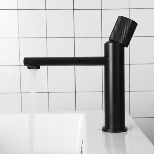Matt Black & Gold Rose Faucet 100% Brass Bathroom Basin Faucet Knurling Design Deck Mounted Water Mixer Tap Brushed Gold