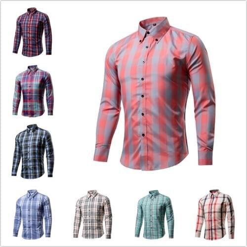 Fashion Checkd shirts for men Long Sleeves chemise homme Plaid Cotton camisas para hombre Turn Down Collar camisa hombre shirt