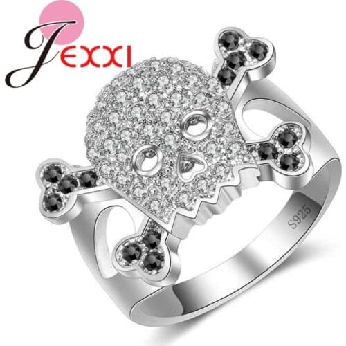 Punk Cool Skull Ring Silver Jewelry Anel Full Of Micro Crystal CZ Stone Fashion Pretty Birthday Gift Anillo