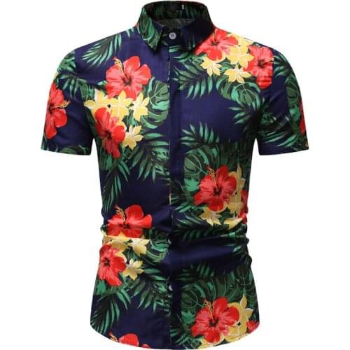 Men style personalized leisure business Hawaiian shirt vacation creative short sleeve printed shirt men white shirt dress shirts
