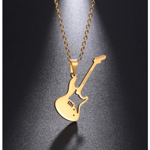 Men Titanium Steel Necklace New Jewelry Personality Musical Instrument Guitar Pendant Punk Jewelry Puerto Rico Women Necklace