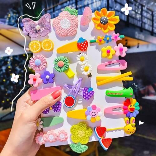 New Girls Cute Cartoon Flower Geometric Hairpins Set Sweet Headband Hair Ornament Barrettes Hair Clips Fashion Hair Accessories