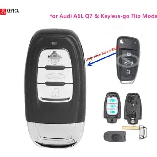 Keyecu Upgraded Smart Remote Key Shell Case 3 Button Fob for Audi A6L Q7 & Keyless-go Flip Model (Shell only) with Uncut blade