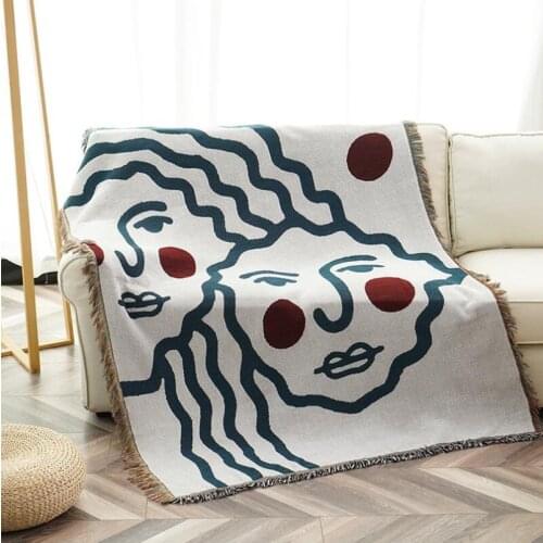 Abstract Style Sofa Throw Blanket Cotton Thread Knitted Blanket With Tassel Geometry Kilim Sofa Cover Bed Blanket Home Decor