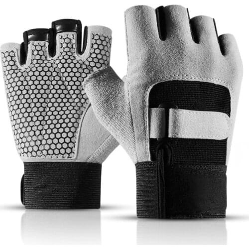 Queshark Men Anti-slip Shockproof Black Gym Gloves Half Finger Fitness Weightlifting Crossfit Dumbell Sports Gloves