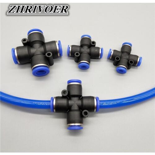 PZA Air Pneumatic Fitting 4 6 8 10 12mm OD Hose 4 Way Cross Shaped Splitter Push in Pneumatic Tube Connector Quick Fittings