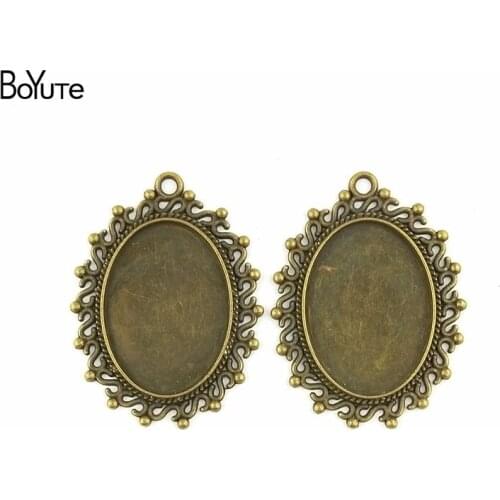 BoYuTe (40 Pieces/Lot) 25*18MM Cabochon Bese Zinc Alloy Materials Antique Bronze Silver Plated Bezel Pendants for Jewelry Making