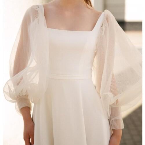 Wedding Organza Puff Sleeves Beige Stripe Perspective Bridal Accessories Long Balloon Pleated Tulle Sleeves for Wedding Woman