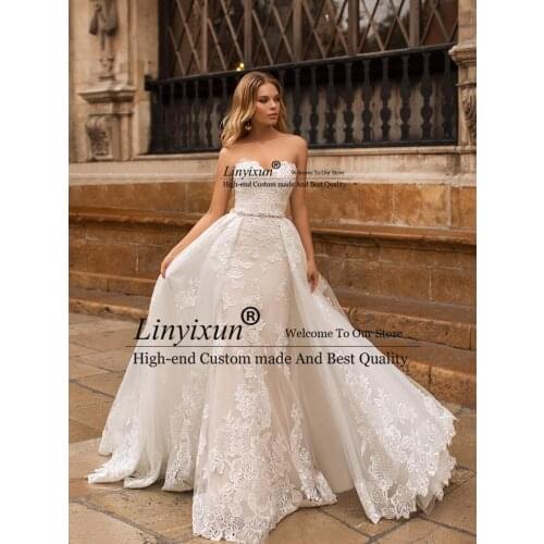 Luxury Mermaid Wedding Dresses Sleeveless Backless Detachable Train 2 In 1 With Lace Applique Bridal Wedding Gowns Tailor-made
