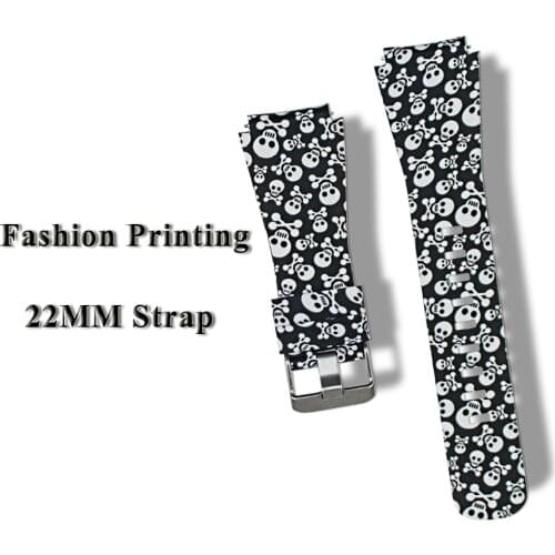 Skull Printing Silicone Watchband for Samsung Gear S3/Galaxy Watch 3 45mm/46mm 22MM Bracelet Fashion Strap for Huawei GT 2 46MM