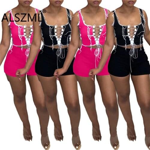 Bind Special Design Sleeveless Bro And Hot Short Beach Style Lady Fashion Tracksuits High Street Outfits