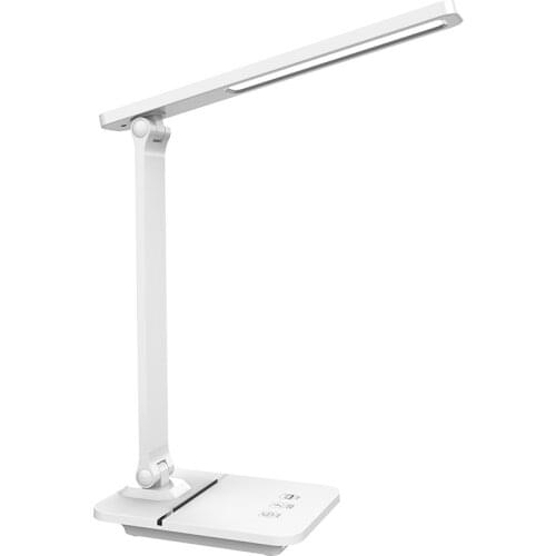LED Desk Lamp with USB Charging Port, 3 Lighting Modes, Stepless Dimmable, 10 min Auto Timer, Folding Eye-Caring Office Lamp