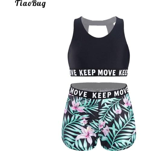 TiaoBug Summer 2Pcs Kids Girls Swimming Suit Round Neck Sleeveless Criss Cross Cut Out Back Bras Tops And Shorts Set Swimwear