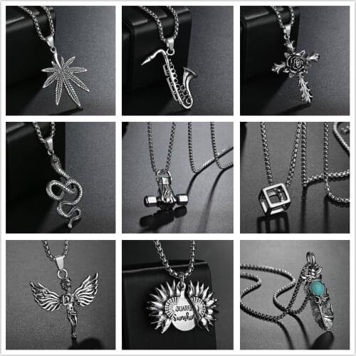 Vintage Leaf Snake Cross Necklaces & Pendants Feather Pendants Necklaces Chain Necklace For Women Men Angle Jewelry