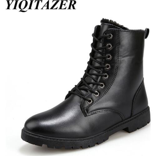 YIQITAZER 2017 Casual Men PU Leather Shoes,Rubber Soles Spring&Autumn Lace up Mid-calf Equestrian Boots Men Black Brown