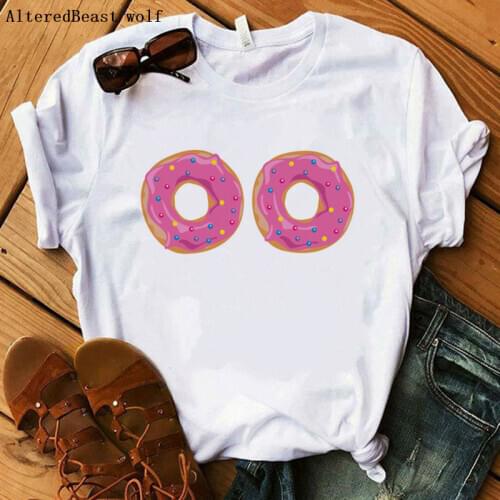 Donut Boobs T-Shirt Women Funny Gift Sexy Print Fashion Tshirt Casual Short Sleeve Tops Tee Female Harajuku Kawaii Clothes