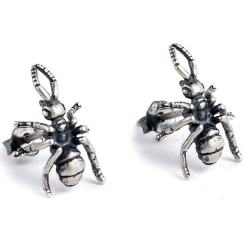 Fashion New Style Ant Stud Earrings Anti Allergy Silver Plated Stud Earrings Womens Alternative Punk Hip Hop Jewelry