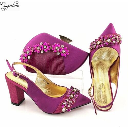 Magenta Woman Shoes And Bag Set African Ladies High Heels Pumps With Purse Handbag Sandals Femmes Chaussures Sac QSL028 9CM