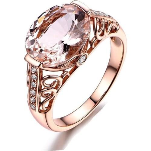 14K Rose Gold Plated Morgan Stone Rings For Women Hollow Design Gemstone Wedding Engagement Ring S925 Fine Jewelry Birthday Gift
