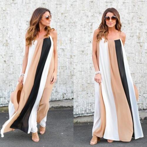 2019 New Summer Dress Fashion Trendy Casual Sexy Temperament Large Size Loose stripe sleeveless Long Dresses Women ZW124
