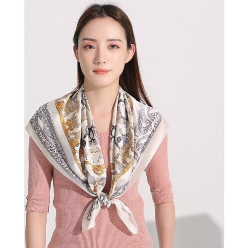 100% Natural Silk Square Scarf Women Print Bufanda Mujer Real Silk Hair Scarf Lady Large Pure Silk Bandana Foulard Femme 88x88cm
