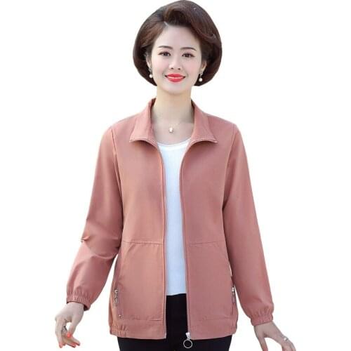 2021 New Womens Jacket Middle-Aged Mothers Spring Autumn Coat Short Casual Zipper Thin Outerwear Female Top Plus Size 5XL A5