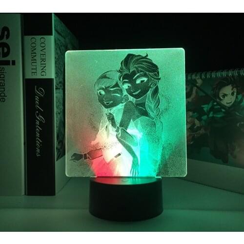 Two Smiling Girls 3D LED Lamp Anime Figure Visual Illusion Acrylic Light Guide Plate for Children Couple Festival Birthday Gifts