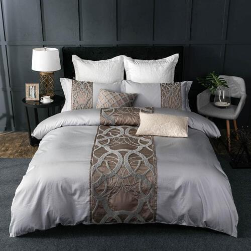 4/7Pcs Silver Grey luxury Egyptian cotton bedding set queen king bed set Chinese embroidery duvet cover bed sheet set pillowcase