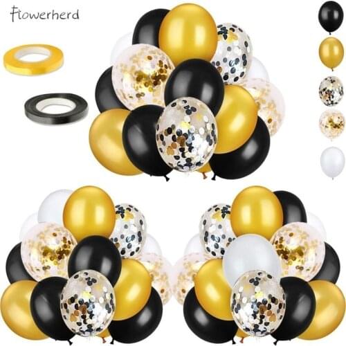 72 Pack Black Gold Confetti Balloons Kit 12Inch Black Gold Balloon for Graduation Birthday Wedding Baby Shower Party Decorations