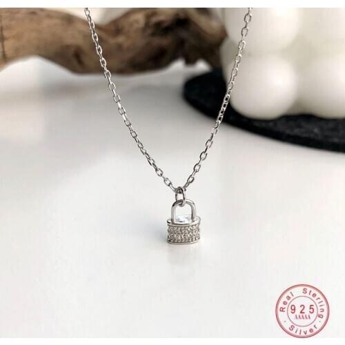 925 Sterling Silver Korean Zircon Pavé Lock Creative Necklace Women Fashion Personality Birthday Party Accessories