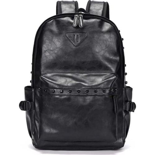 British Fashion Men Backpacks PU Leather Street Trend Rivets Backpacks Men Laptop Bags High Capacity Students Book Back Bag Male
