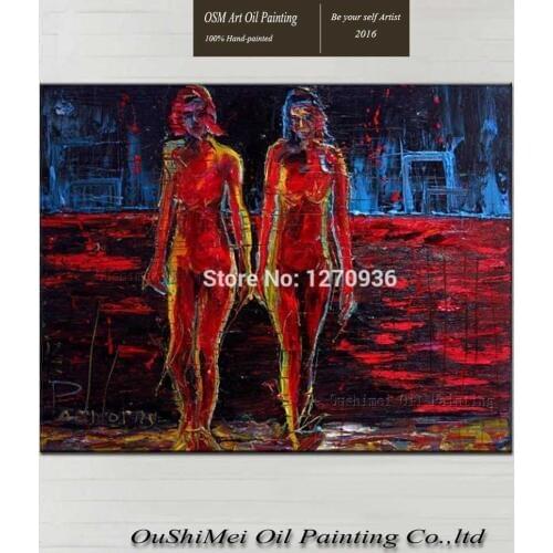 Pure hand-painted decorative painting canvas thick oil painting nude woman walking oil painting abstract woman oil painting