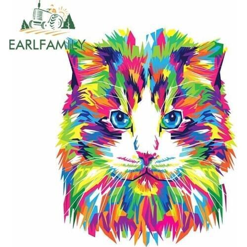 EARLFAMILY 13cm x 10.7cm for Cute Rainbow Face Kitty Vinyl Car Stickers Family Tuning Vehicle Bumper Window Waterproof Decal