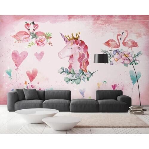 Custom wallpaper mural childrens room kindergarten decoration cartoon flamingo background mural photo collection 3d wallpaper