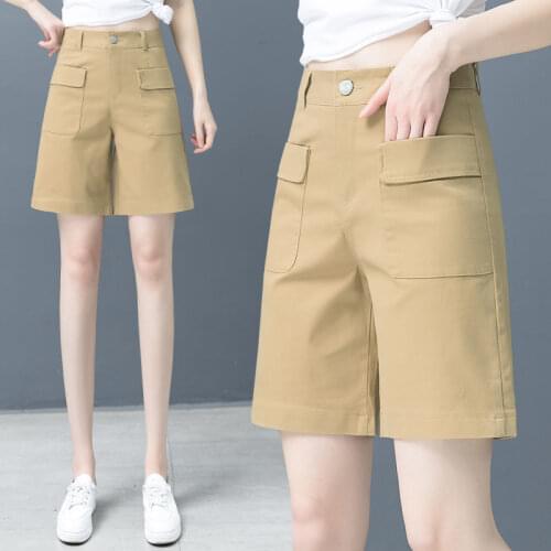 Cotton Casual White Wide Leg Shorts Women 2021 Summer Fashion High Waist Shorts Female Vintage Plus Size Loose Shorts Y473