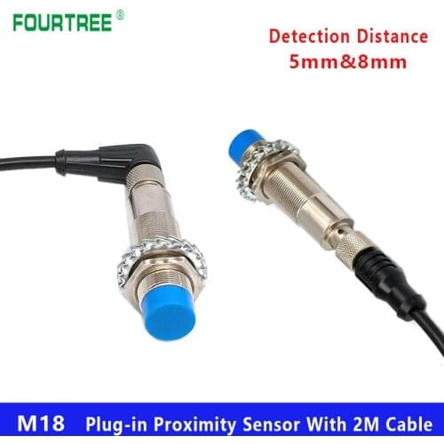 M18 Air Plug Proximity Sensor Detection 5/8mm NPN PNP NO NC Inductive Proximity Switch With 4 Cores 2M Aviation Plug Cable DC AC