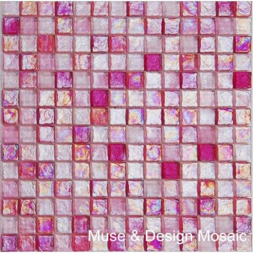 Ins Pink Iridescent Glass Mosaic Tiles Square for Wall Sticker Floor tile DIY Garden Outdoor Home Decoration building material