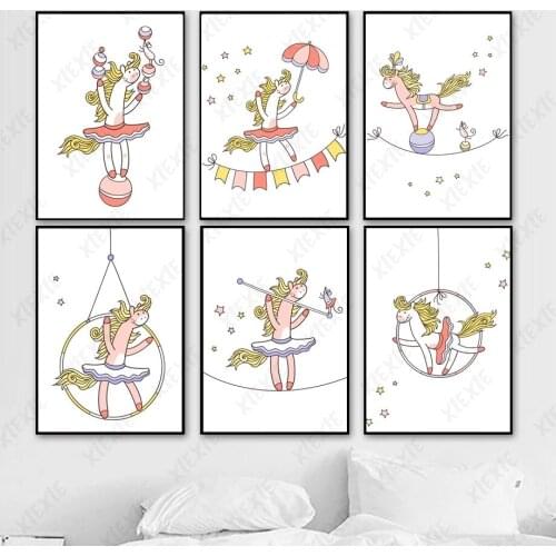 Giraffe Performance Canvas Painting Circus Funny Cartoon Poster Cartoon Wallpaper Art for Home Decoration Craft Picture Print