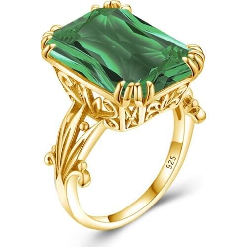18K Gold Color Green Emerald Ring 925 Sterling Silver Rings For Women Wedding Engagement Party Silver 925 Gemstones Jewellery