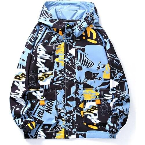 Autumn New Style Student Print Casual Trendy Jacket Korean Loose Trendy Brand Mens Oversized Hooded Clothes Zip Up Hoodie