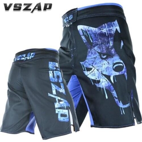 VSZAP Men Short MMA Bermuda Boxeo Muay Thai Shorts Kickboxing Sanda Fitness Clothing Freeze Wolf Elastic Crotch Sweatpants