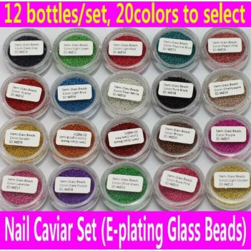 12 Colors Nail Caviar Set E-plating Micro Glass Beads Glitter Tiny Circle 3D Art Decoration Manicure 0.6-0.8mm 20Color to select