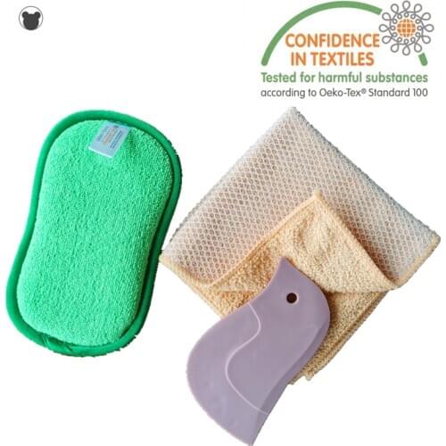 3 set Dishwashing kitchen tools silicone spatula pan cleaning Scraper Foaming net dish towel rags antibacterial Scrub Sponge