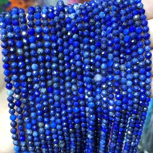 Natural 2 3 4mm Faceted Lapis Lazuli Stone Round Loose Spacer Bead For Jewelry Making DIY Bracelet Necklace Accessories 15