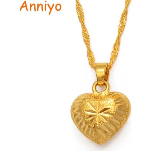 Anniyo Charm Heart Pendant Necklaces Women Girls Gold Color Jewelry Romantic Gifts,Birthday Items/Mom/Girlfriend Gift #001436