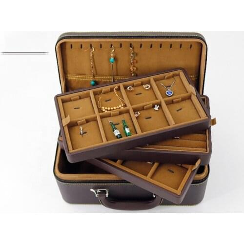 PU Jewelry Organizer box Large Capacity 3 Layers Portable makeup Bracelets Earring&Ring packaging casket Necklace container