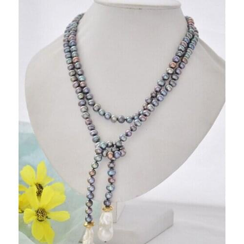 Free shipping ddh003757 white keshi baroque black round freshwater pearl necklace 45inch